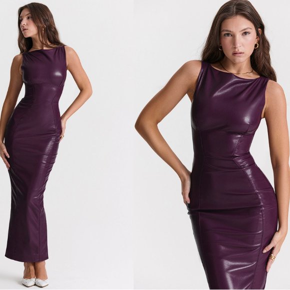 HOUSE OF CB 'Sahara' Merlot Vegan Leather Maxi Dress NWOT - Picture 4 of 14